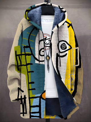 Sweat à capuche zippé multicolore à imprimé abstrait, capuche doublée bleue