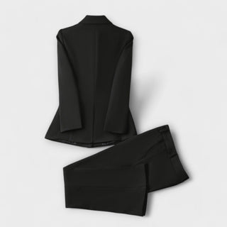 Ensemble veste et pantalon Ema noir, veste à revers, pantalon droit assorti