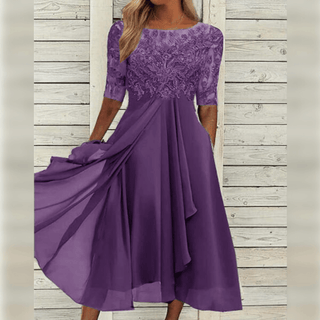 Robe Midi | Dentelle Haut | Manches Trois Quarts