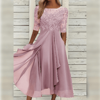 Robe Midi | Dentelle Haut | Manches Trois Quarts