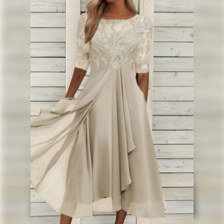 Robe Midi | Dentelle Haut | Manches Trois Quarts