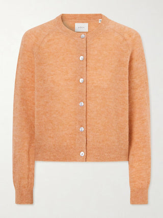 Cardigan en laine mélangée orange, col rond boutonné, coupe courte, manches longues