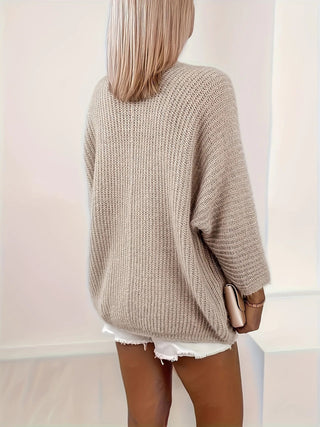 Cardigan en tricot épais kaki clair, dos texturé, manches larges, épaules tombantes
