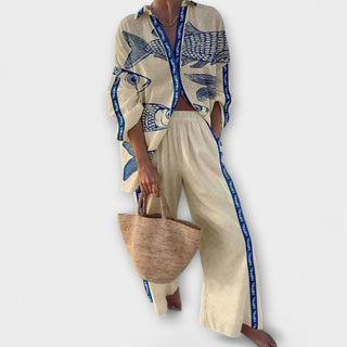 Inês | Ensemble Yazette Avec Imprimé Bleu De Poisson Léger