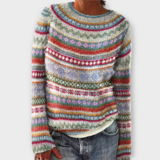 Pull vintage à rayures multicolores et col côtelé, modèle jacquard