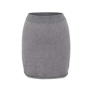 Jupe mini en laine mérinos gris à taille en bord-côte