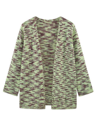 Cardigan femme ouvert en maille marbrée vert, manches longues, coupe ample