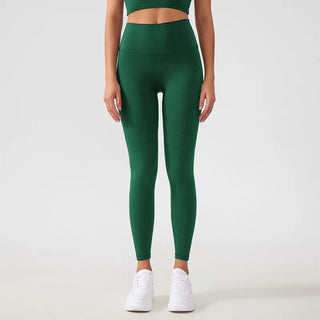 Leggings taille haute vert, effet galbant, sans couture, nylon élastique