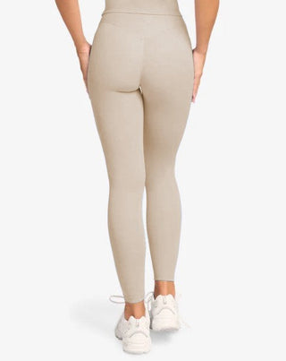 Leggings taille haute beige, effet galbant, sans couture, nylon élastique