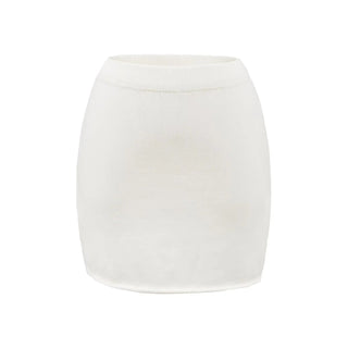 Jupe mini en laine mérinos blanc cassé à taille en bord-côte