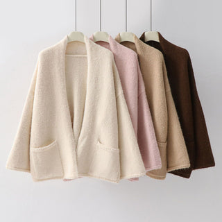 Cardigans en laine oversize assortis : rose, beige, marron et crème, col châle, poches