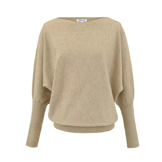 Pull en laine mérinos beige clair à encolure ronde et manches chauve-souris