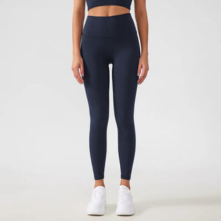 Leggings taille haute bleu marine, effet galbant, sans couture, nylon élastique