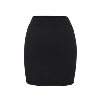 Jupe mini en laine mérinos noire en tricot, taille élastique