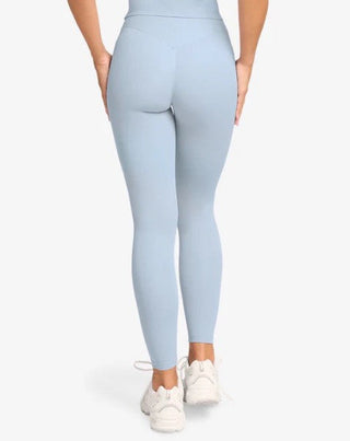 Leggings taille haute bleu clair, effet galbant, sans couture, nylon élastique