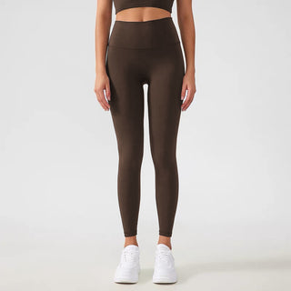 Leggings taille haute marron foncé, effet galbant, sans couture, nylon élastique