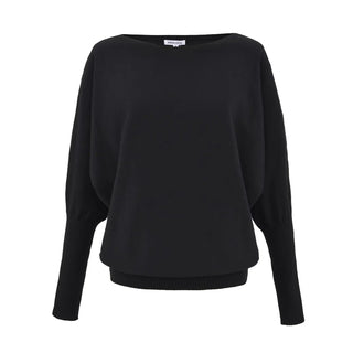 Pull en laine mérinos noir à manches chauve-souris