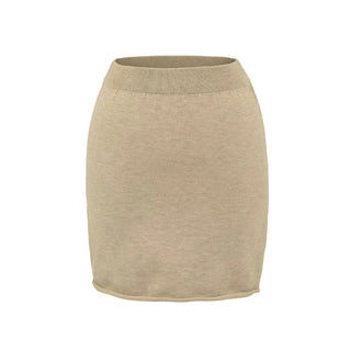 Jupe mini en laine mérinos beige clair à taille en bord-côte