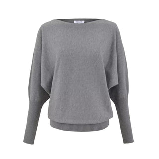 Pull en laine mérinos gris à encolure ronde et manches chauve-souris
