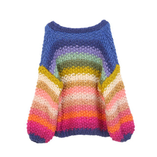 Cardigan tricot épais femme rayé multicolore, encolure large, manches longues, ample