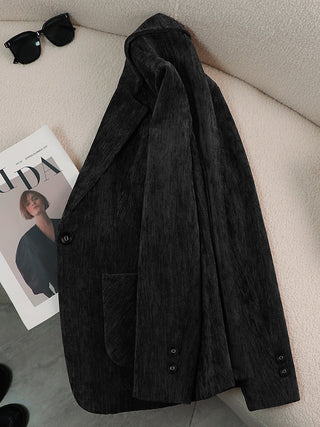 Blazer femme en laine noir, bouton unique, revers notch, poche à rabat, manches longues