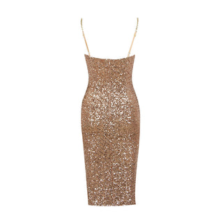 Adele | Robe midi brillante avec fermeture éclair