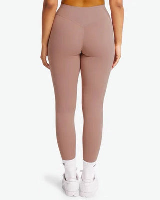 Leggings taille haute mauve, effet galbant, sans couture, nylon élastique