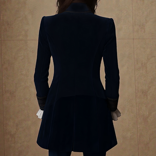 Veste en velours bleu marine Rosalind™ dos, col tailleur, manches longues