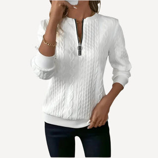 Pull Femme Tricoté Demi-Zip Motif Câble Style Chic