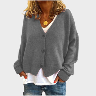 Gilet en maille gris à encolure V, boutons et manches longues