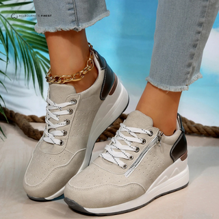 Chaussures orthopédiques femme Bernice™ beige, lacets et semelle compensée blanche
