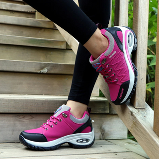 Chaussures orthopédiques femme Loni™ roses à lacets, semelle épaisse blanche et noire