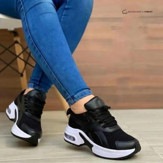Chaussures orthopédiques Ayers™ noires, tige mesh et semelle blanche épaisse