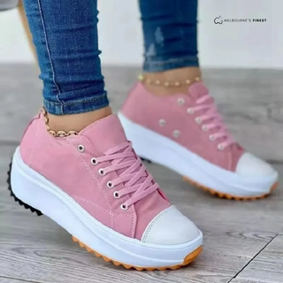 Chaussures orthopédiques femme Marissa™ roses à lacets, tige textile et semelle blanche