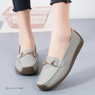 Chaussures orthopédiques Rochelle™ femme beiges, bride à boucle métallique et semelle épaisse