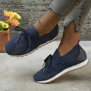 Chaussures orthopédiques femme Wilma™ bleu marine à lacets, semelle claire, tige maille.