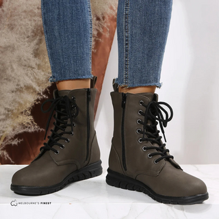 Bottes d’hiver vert armée montantes à lacets et semelle crantée