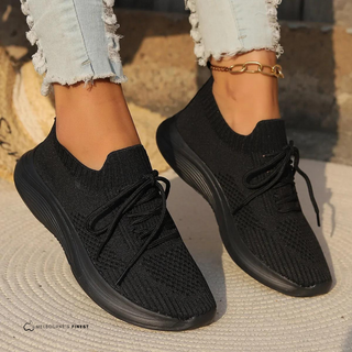 Baskets orthopédiques Kerry™ noires en maille, lacets, semelle épaisse noire
