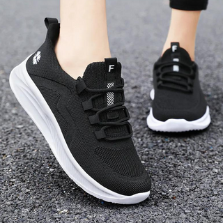 Chaussures orthopédiques Billie™ noires à lacets et sangles, semelle blanche épaisse