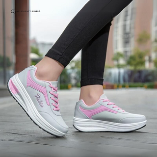 Chaussures orthopédiques femme Fahin™ rose et gris, tige basse à lacets, semelle blanche