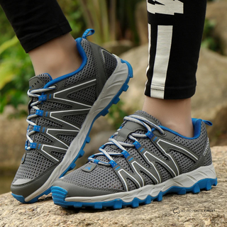 Chaussures orthopédiques Harrell™ grises à lacets bleus, empeigne mesh respirant