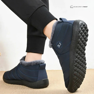 Chaussures d’hiver légères Remi™ bleu, bordure fourrée grise, semelle à picots