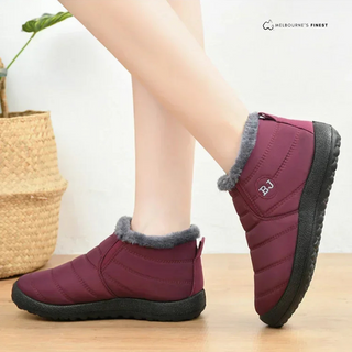 Chaussures d’hiver légères Remi™ bordeaux, bordure fourrée grise, semelle antidérapante