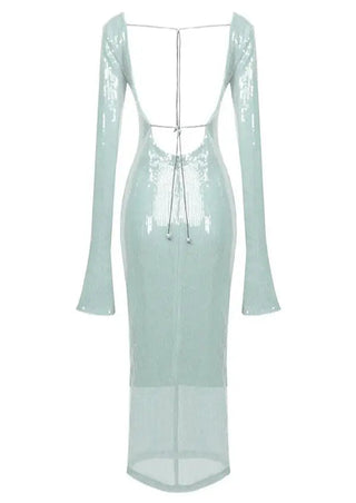 Maya | Robe à Paillettes Mint avec Manches Longues