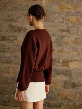 Cardigan marron manches longues, vue de dos, taille élastique