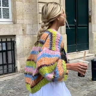 Cardigan en maille épaisse pour femme à motif fantaisie