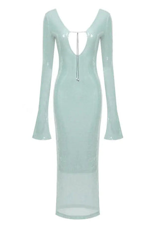 Maya | Robe à manches longues en tulle brillant vert menthe pour femmes