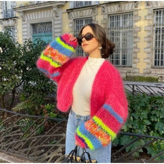 Cardigan en maille épaisse pour femme à motif fantaisie