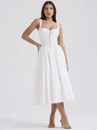 Elena | Robe d'été en lin léger avec des détails romantiques