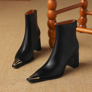 Bottines noires à talon bloc et bout pointu, empiècement élastique